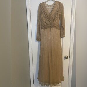 Oleg Cassini Gold Long Sleeve Dress